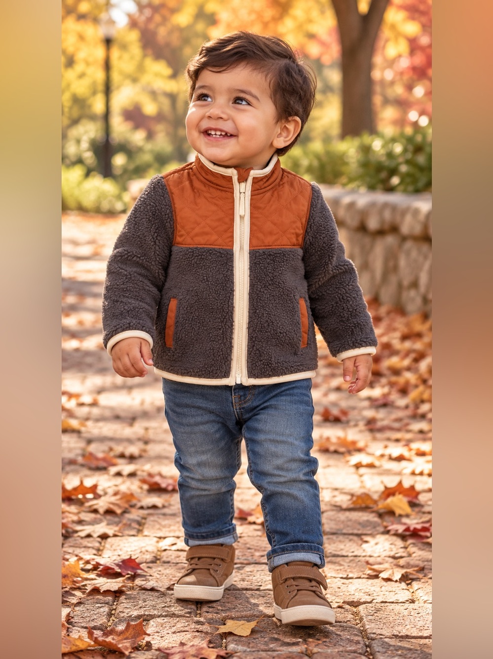Old Navy Baby 12-18M Gray Rust Sherpa Quilted Full Zip Jacket